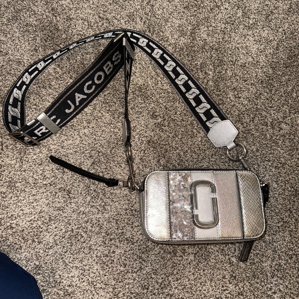 Marc Jacobs Metallic Silver Crossbody with Logo Strap